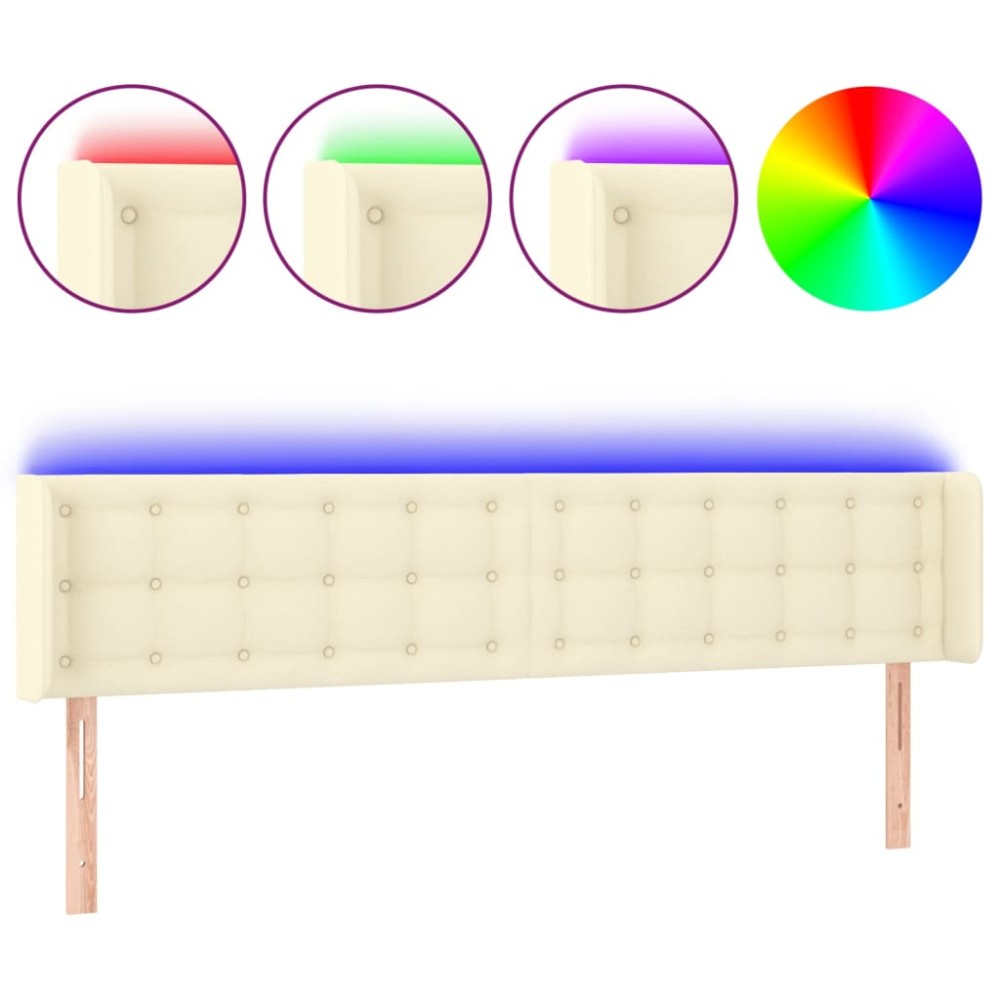 vidaXL Tăblie de pat cu LED, crem, 183x16x78/88 cm, piele ecologică