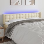 vidaXL Tăblie de pat cu LED, crem, 183x16x78/88 cm, piele ecologică vidaXL Tăblie de pat cu LED, crem, 183x16x78/88 cm, piele ecologică