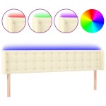 vidaXL Tăblie de pat cu LED, crem, 203x16x78/88 cm, piele ecologică