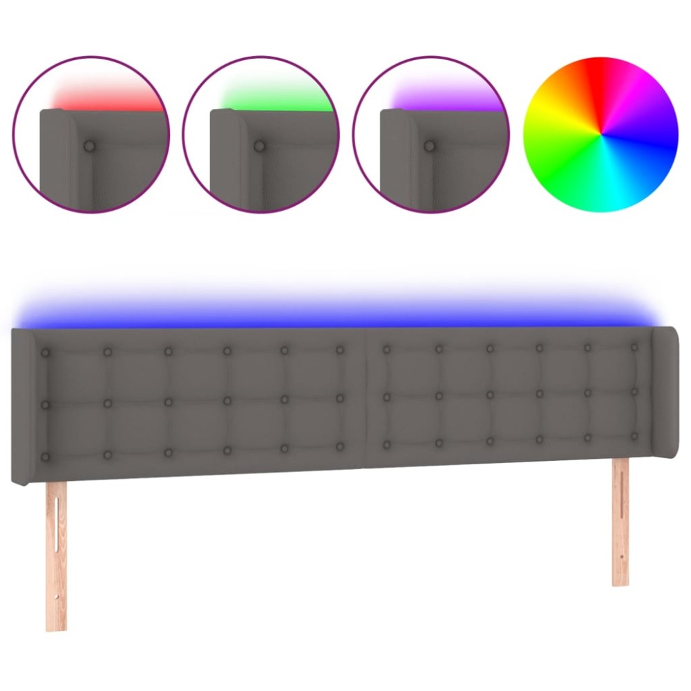vidaXL Tăblie de pat cu LED, gri, 203x16x78/88 cm, piele ecologică