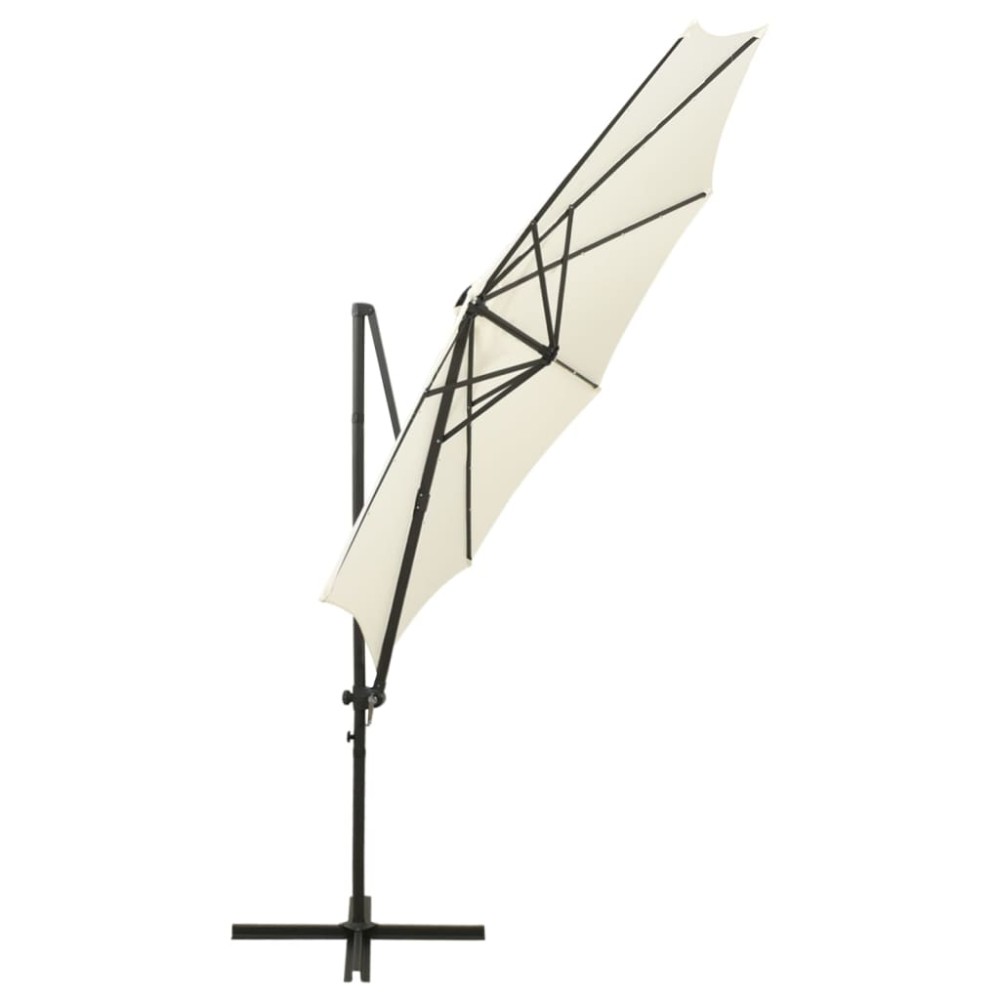 vidaXL Umbrelă în consolă cu stâlp și LED-uri, nisipiu, 300 cm