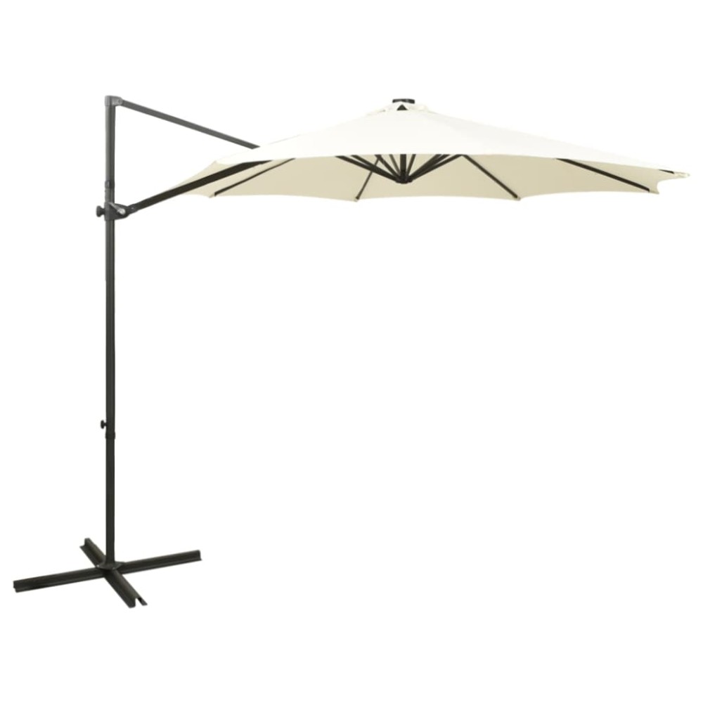 vidaXL Umbrelă în consolă cu stâlp și LED-uri, nisipiu, 300 cm