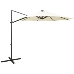 vidaXL Umbrelă în consolă cu stâlp și LED-uri, nisipiu, 300 cm