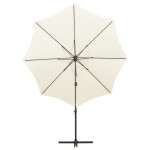 vidaXL Umbrelă în consolă cu stâlp și LED-uri, nisipiu, 300 cm