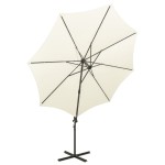 vidaXL Umbrelă în consolă cu stâlp și LED-uri, nisipiu, 300 cm