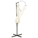 vidaXL Umbrelă în consolă cu stâlp și LED-uri, nisipiu, 300 cm
