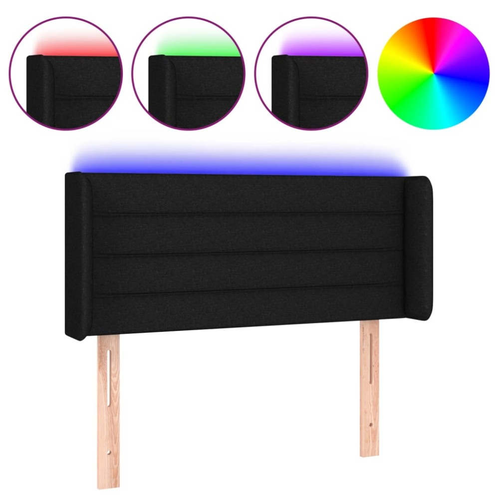 vidaXL Tăblie de pat cu LED, negru, 93x16x78/88 cm, textil