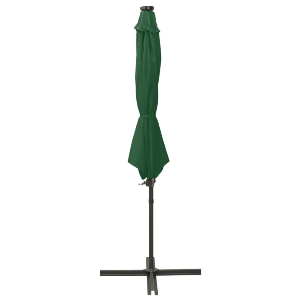 vidaXL Umbrelă în consolă cu stâlp și LED-uri, verde, 300 cm