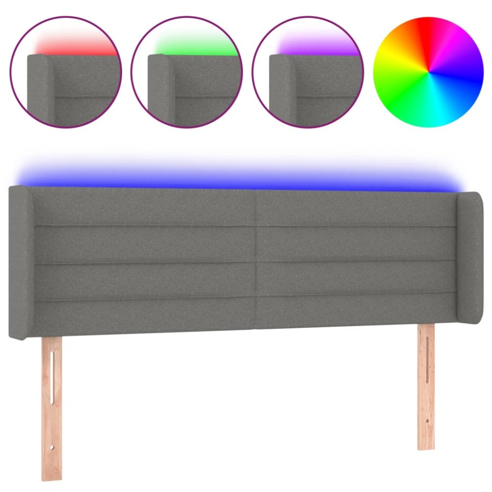 vidaXL Tăblie de pat cu LED, gri închis, 147x16x78/88 cm, textil