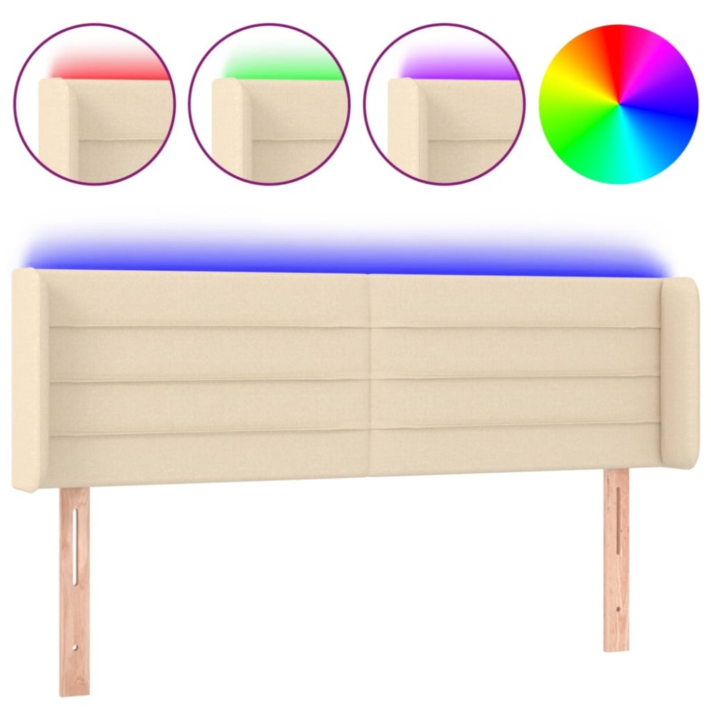 vidaXL Tăblie de pat cu LED, crem, 147x16x78/88 cm, textil