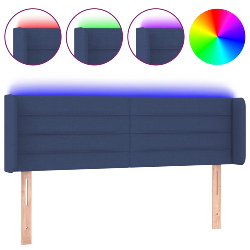 vidaXL Tăblie de pat cu LED, albastru, 147x16x78/88 cm, textil