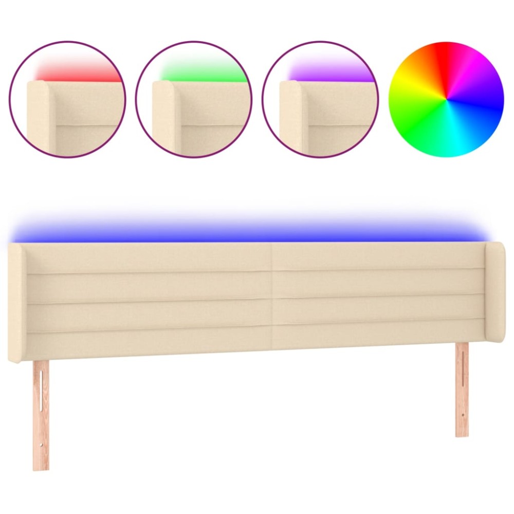 vidaXL Tăblie de pat cu LED, crem, 163x16x78/88 cm, textil