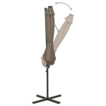 vidaXL Umbrelă în consolă cu stâlp și LED-uri, taupe, 300 cm