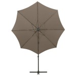 vidaXL Umbrelă în consolă cu stâlp și LED-uri, taupe, 300 cm