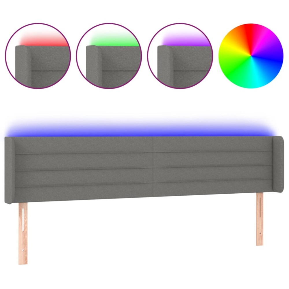 vidaXL Tăblie de pat cu LED, gri închis, 183x16x78/88 cm, textil