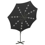 vidaXL Umbrelă în consolă cu stâlp și LED-uri, negru, 300 cm