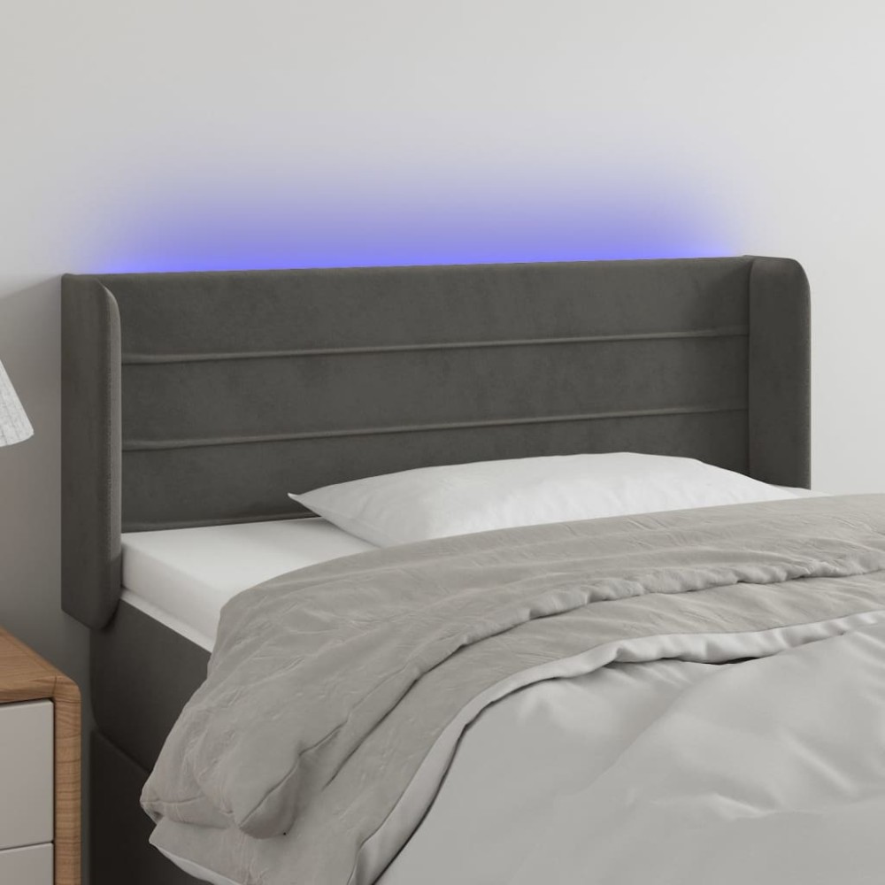 vidaXL Tăblie de pat cu LED, gri închis, 83x16x78/88 cm, catifea