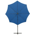 vidaXL Umbrelă în consolă cu stâlp și LED-uri, albastru azur, 300 cm