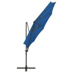 vidaXL Umbrelă în consolă cu stâlp și LED-uri, albastru azur, 300 cm