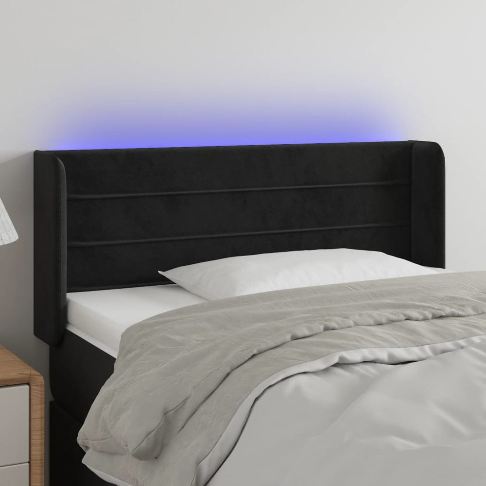 vidaXL Tăblie de pat cu LED, negru, 93x16x78/88 cm, catifea