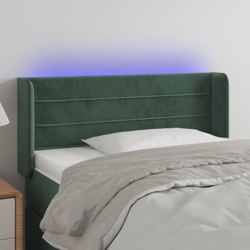 vidaXL Tăblie de pat cu LED, verde închis, 93x16x78/88 cm, catifea