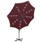 vidaXL Umbrelă în consolă cu stâlp și LED-uri, roșu bordo, 300 cm