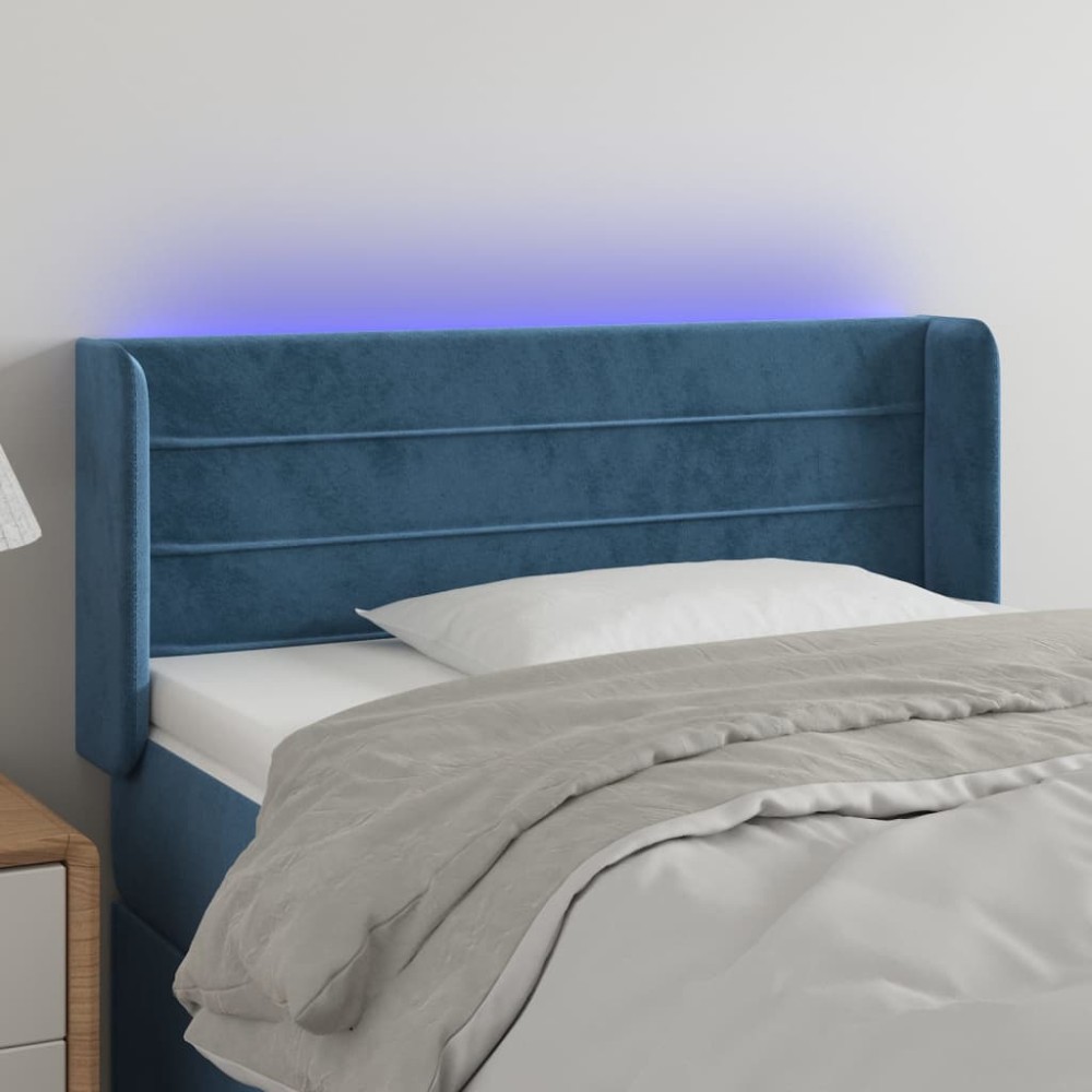 vidaXL Tăblie de pat cu LED, albastru închis, 103x16x78/88 cm, catifea