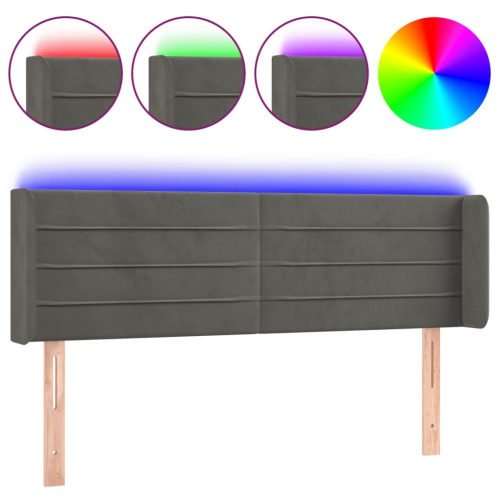 vidaXL Tăblie de pat cu LED, gri închis, 147x16x78/88 cm, catifea