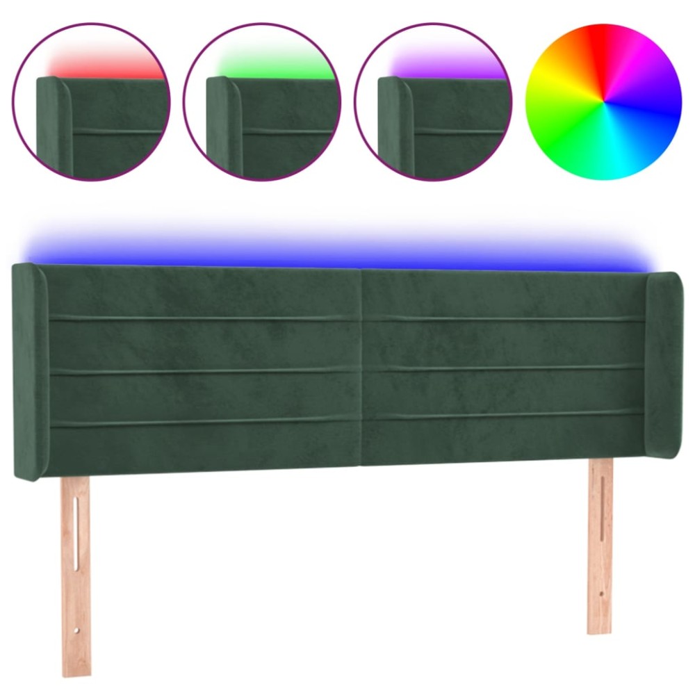 vidaXL Tăblie de pat cu LED, verde închis, 147x16x78/88 cm, catifea