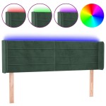 vidaXL Tăblie de pat cu LED, verde închis, 147x16x78/88 cm, catifea