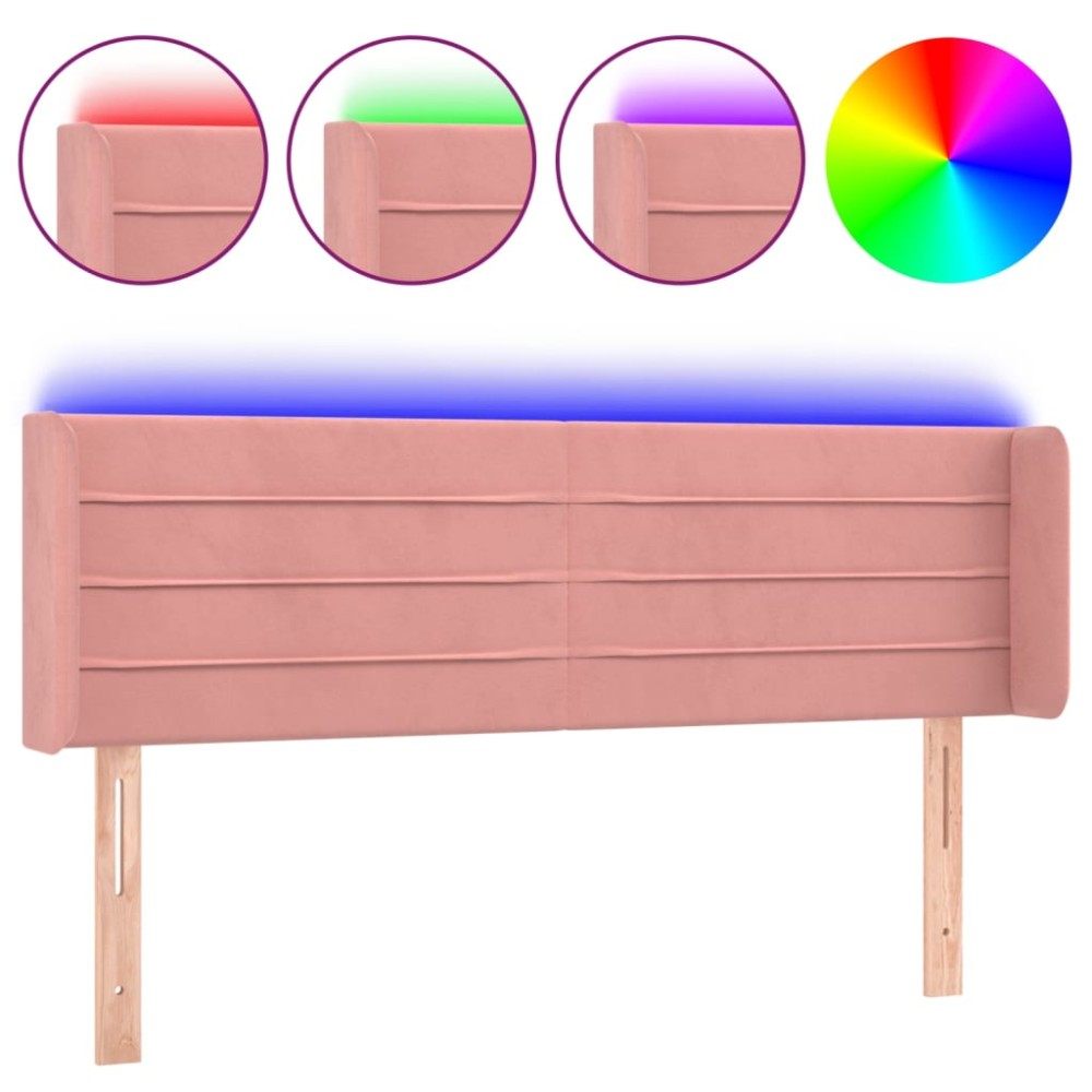 vidaXL Tăblie de pat cu LED, roz, 147x16x78/88 cm, catifea