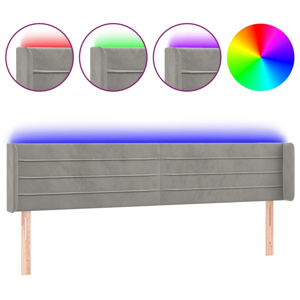 vidaXL Tăblie de pat cu LED, gri deschis, 163x16x78/88 cm, catifea
