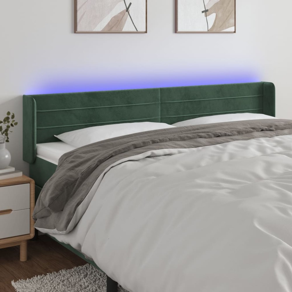 vidaXL Tăblie de pat cu LED, verde închis, 163x16x78/88 cm, catifea