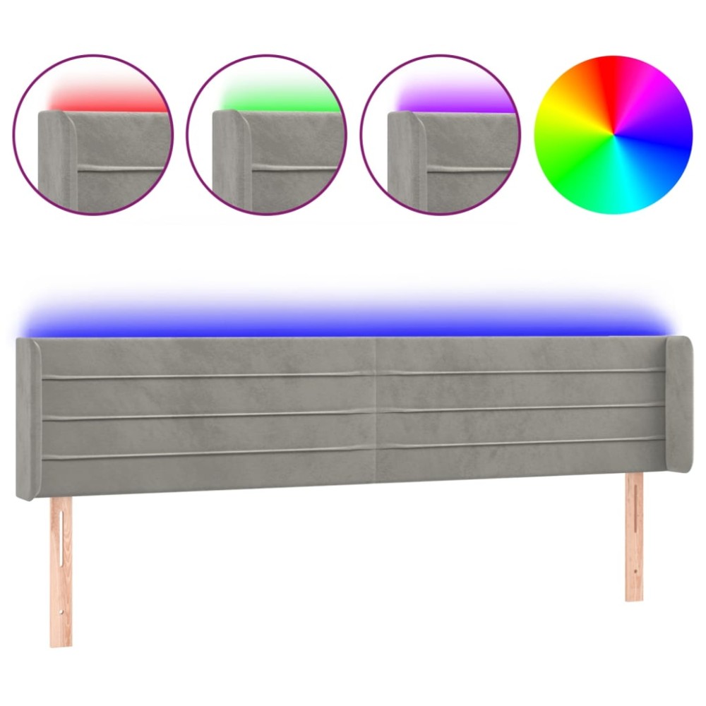 vidaXL Tăblie de pat cu LED, gri deschis, 183x16x78/88 cm, catifea