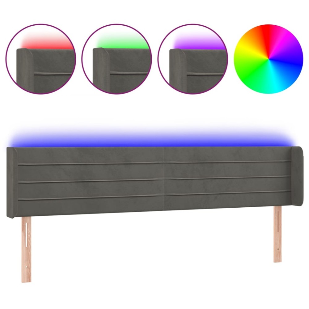 vidaXL Tăblie de pat cu LED gri închis 183x16x78/88 cm catifea