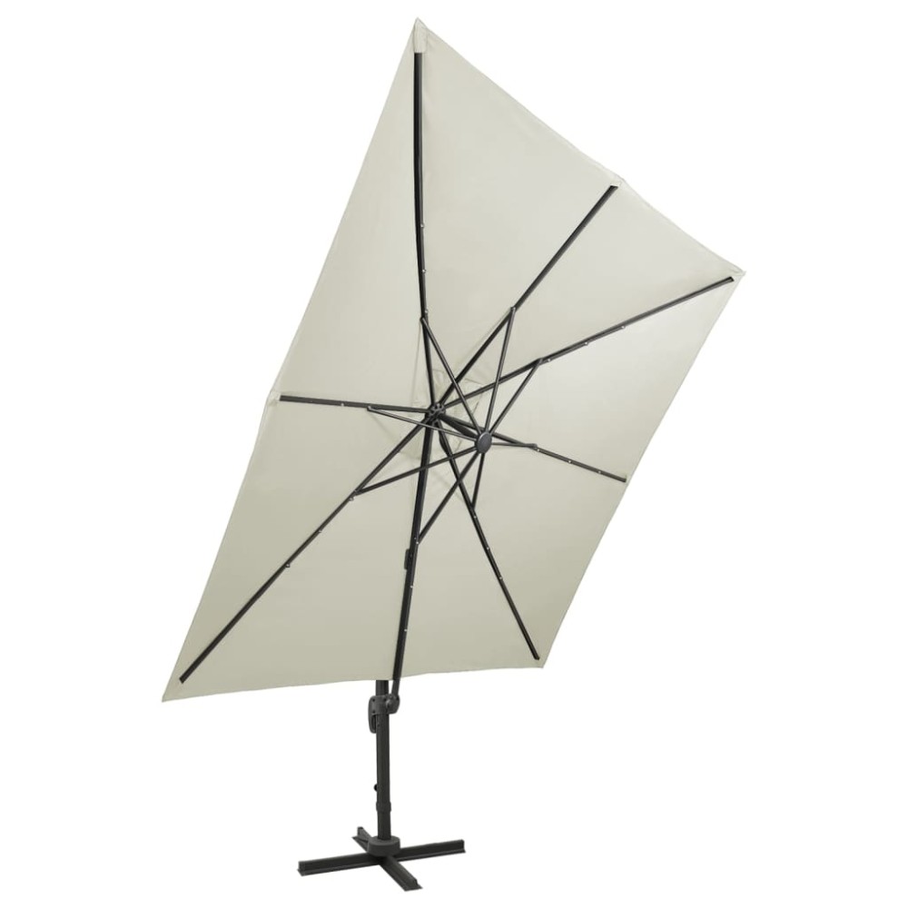 vidaXL Umbrelă în consolă cu stâlp și LED-uri, nisipiu, 300 cm