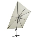 vidaXL Umbrelă în consolă cu stâlp și LED-uri, nisipiu, 300 cm