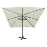 vidaXL Umbrelă în consolă cu stâlp și LED-uri, nisipiu, 300 cm