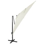 vidaXL Umbrelă în consolă cu stâlp și LED-uri, nisipiu, 300 cm