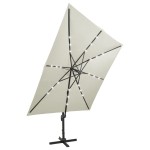 vidaXL Umbrelă în consolă cu stâlp și LED-uri, nisipiu, 300 cm