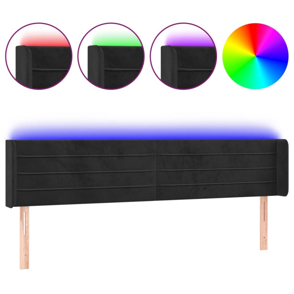 vidaXL Tăblie de pat cu LED, negru, 203x16x78/88 cm, catifea