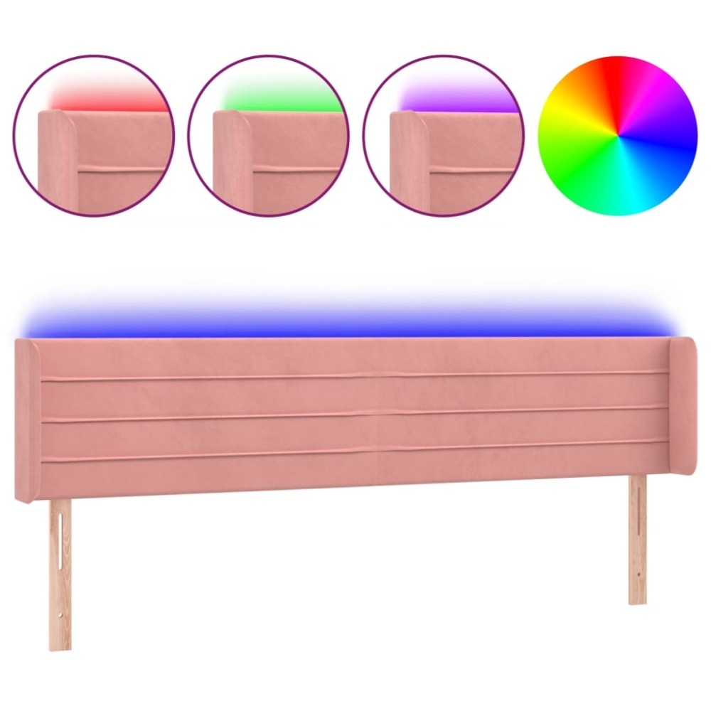 vidaXL Tăblie de pat cu LED, roz, 203x16x78/88 cm, catifea