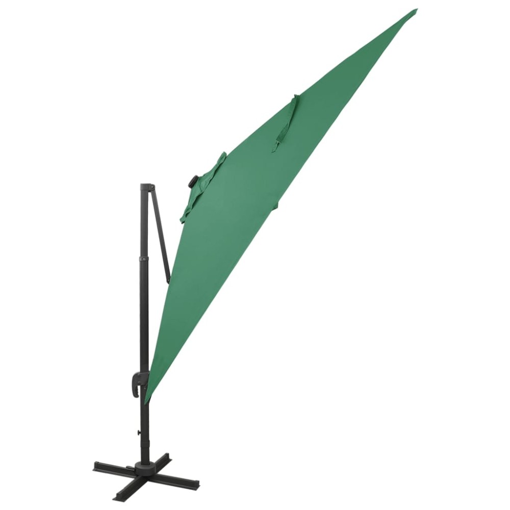 vidaXL Umbrelă în consolă cu stâlp și LED-uri, verde, 300 cm