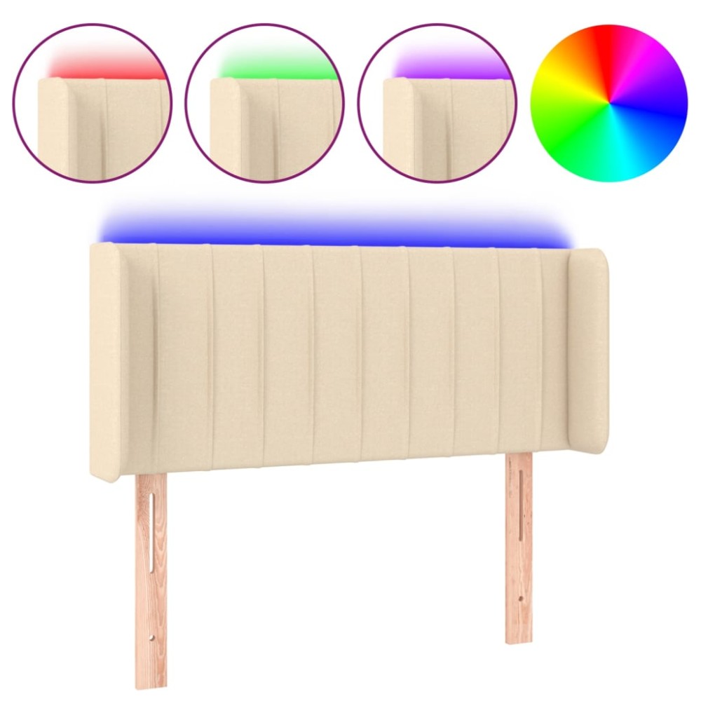 vidaXL Tăblie de pat cu LED, crem, 103x16x78/88 cm, textil