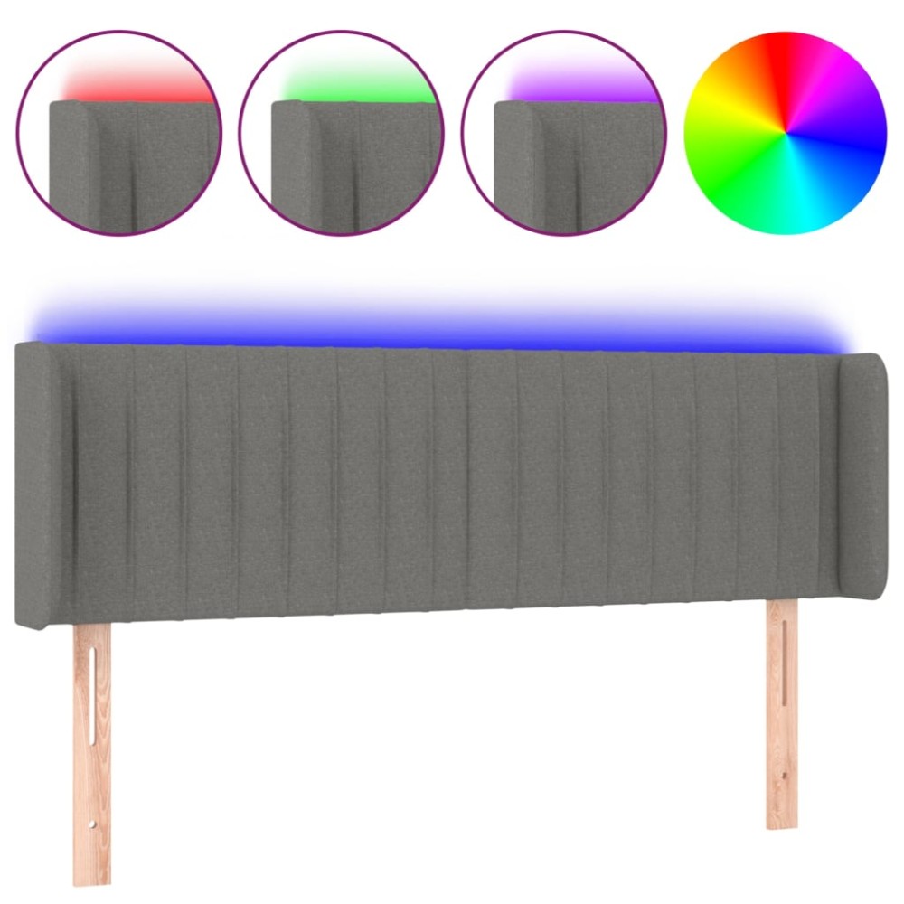 vidaXL Tăblie de pat cu LED, gri închis, 147x16x78/88 cm, textil