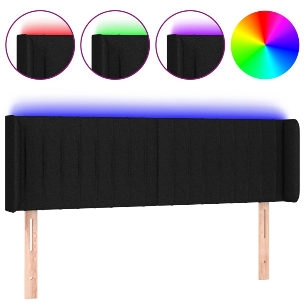 vidaXL Tăblie de pat cu LED, negru, 147x16x78/88 cm, textil