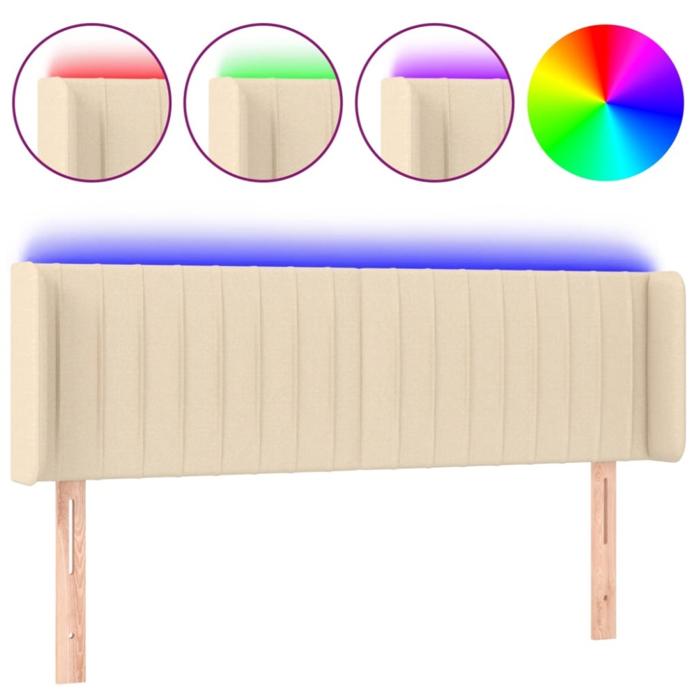 vidaXL Tăblie de pat cu LED, crem, 147x16x78/88 cm, textil