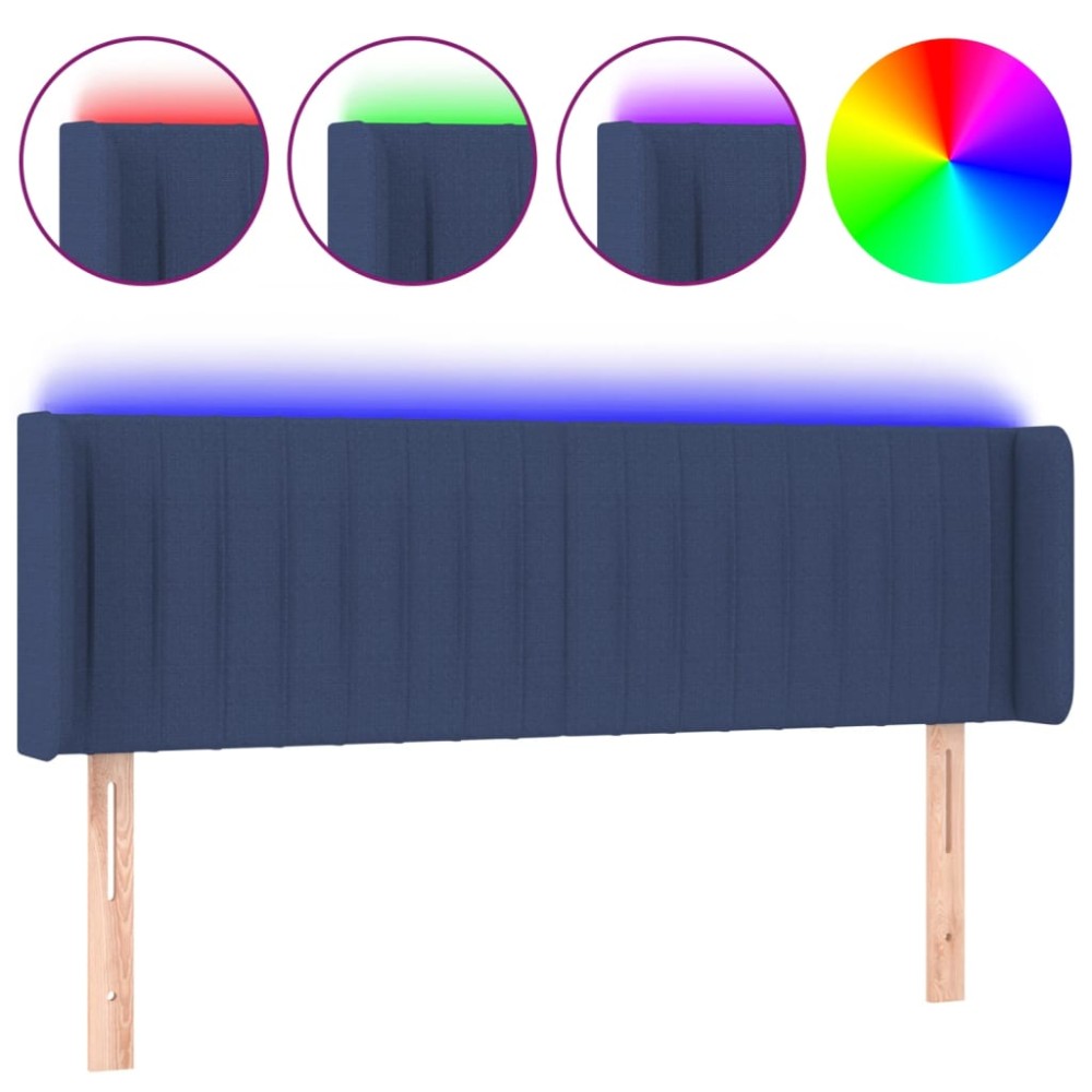 vidaXL Tăblie de pat cu LED, albastru, 147x16x78/88 cm, textil