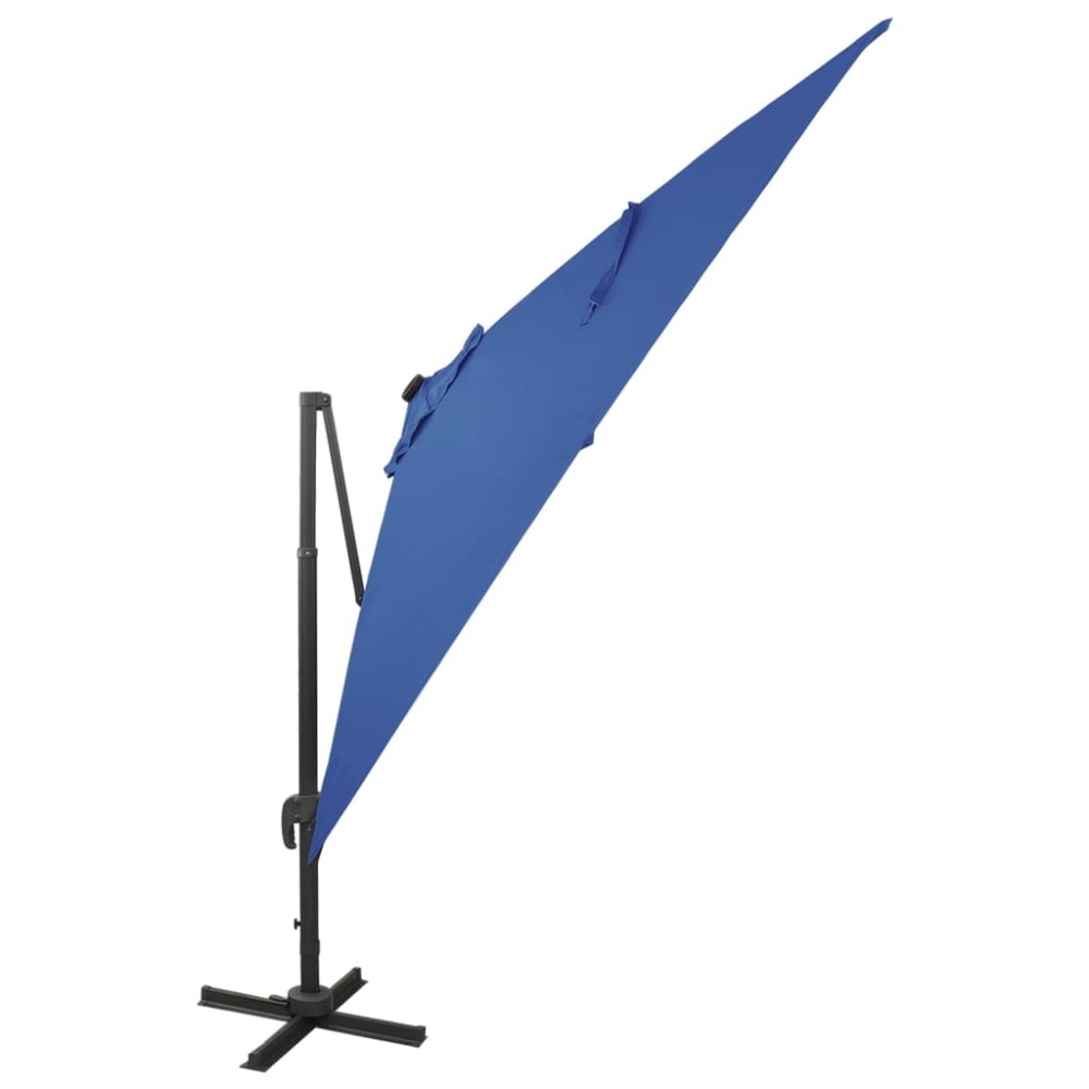 vidaXL Umbrelă în consolă cu stâlp și LED-uri, albastru azur, 300 cm