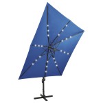 vidaXL Umbrelă în consolă cu stâlp și LED-uri, albastru azur, 300 cm